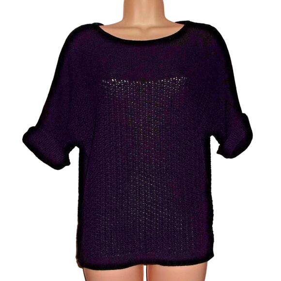 New York & Company Sweater Woman’s M Black Textured Knit Short Sleeve Pullover - Picture 1 of 7